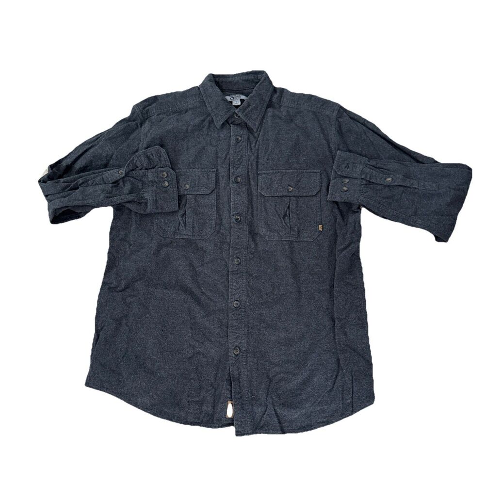 Gander Mountain Mens Flannel Shirt Logo Guide Series Grey Button Up L Pockets